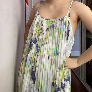 Watercolor printed pleated dress